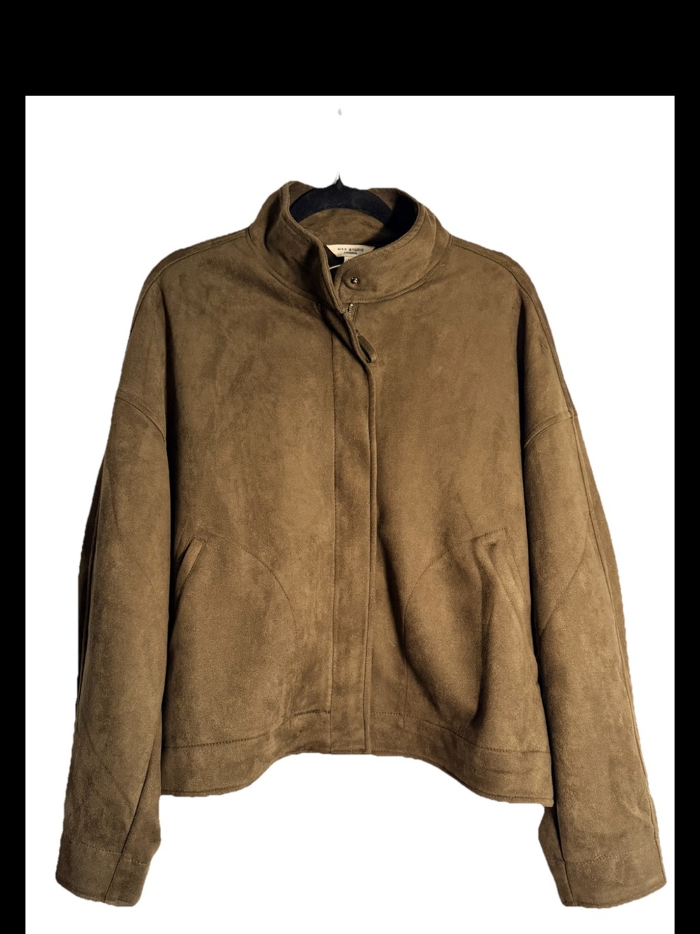 MAX STUDIO Women’s Faux Suede Full Zip Olive Green Jacket Sz XL NWT
